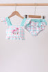 Green plaid horse applique 2pc swimsuit