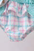 Green plaid horse applique 2pc swimsuit