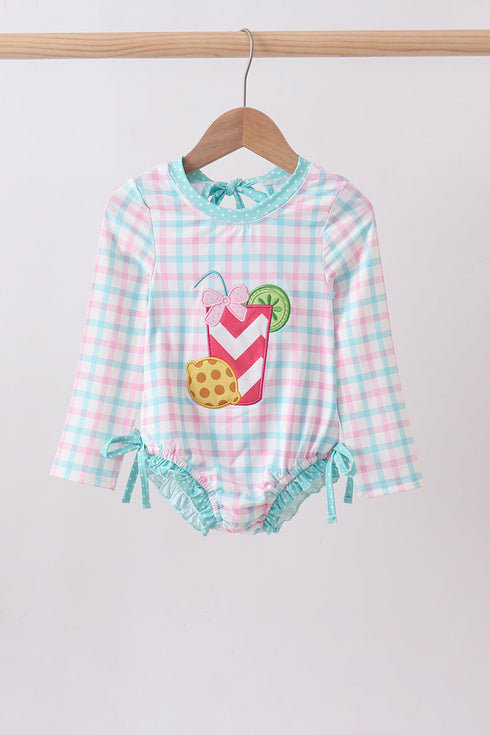 Green plaid horse applique rashguard