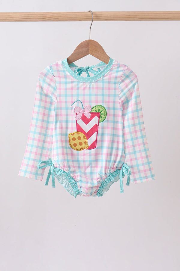 Green plaid horse applique rashguard