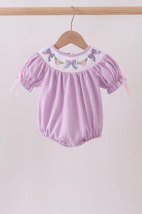 Lavender Smocked Embroidered Bow Jacquard Bubble