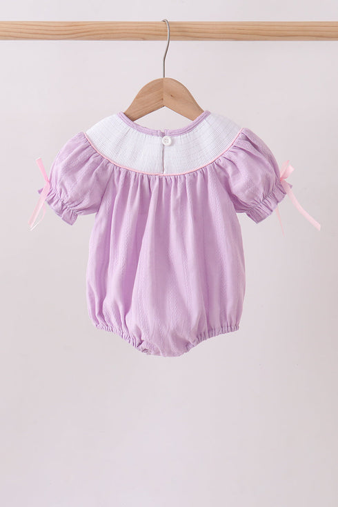 Lavender Smocked Embroidered Bow Jacquard Bubble