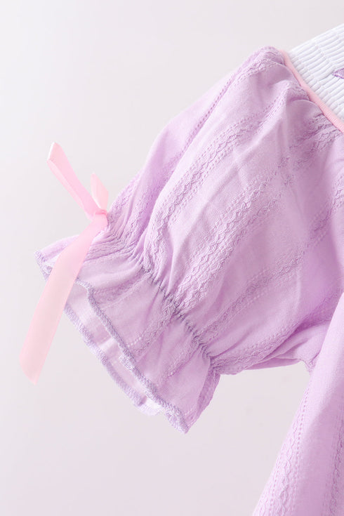Lavender Smocked Embroidered Bow Jacquard Bloomer Set