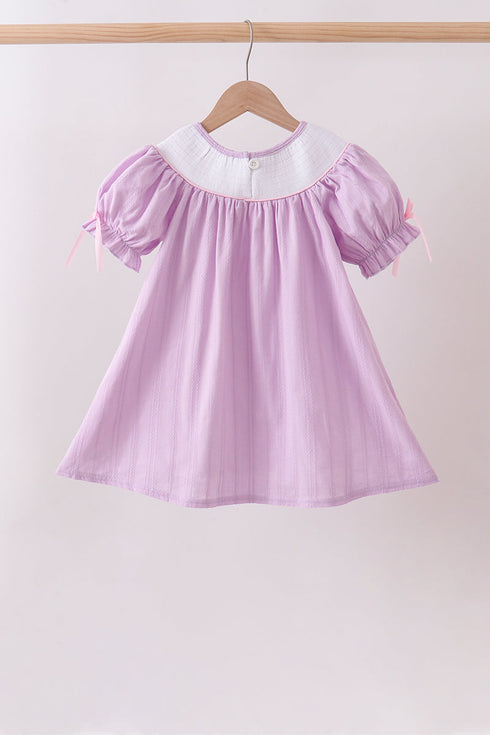 Lavender Smocked Embroidered Bow Jacquard Dress