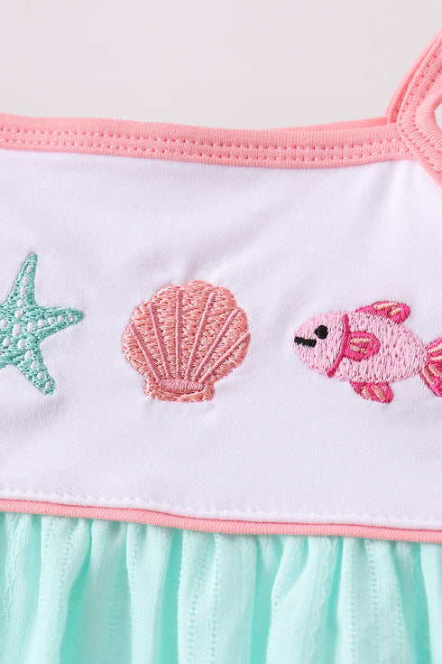Green Marine Embroidered Jacquard Bloomer Set