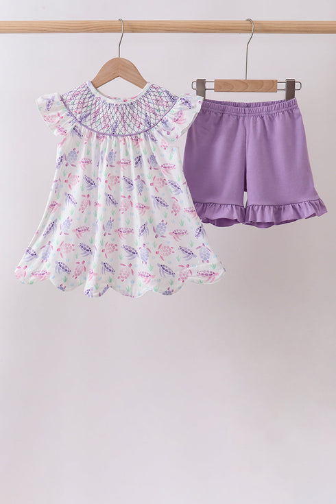 Purple Sea Turtle Smocked Set