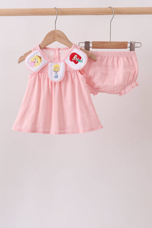 Pink Princess Embroidered Jacquard Bloomer Set