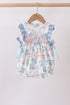 Blue Floral Smocked Ruffle Bubble