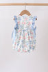 Blue Floral Smocked Ruffle Bubble