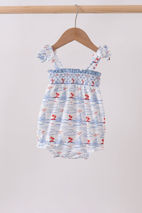 Blue Sailboat Smocked Bubble