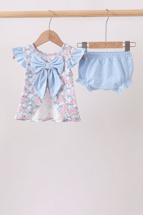 Blue Floral Bow Bloomer Set