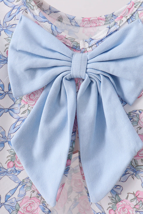 Blue Floral Bow Bloomer Set
