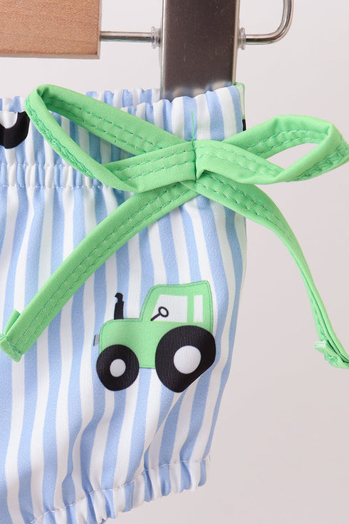 Blue Tractor Stripe UPF Swim Set