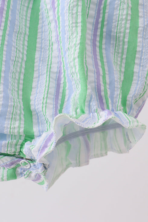 Green Stripe Smocked Bow Seersucker Bubble