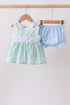 Green Stripe Smocked Bow Seersucker Bloomer Set