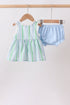 Green Stripe Smocked Bow Seersucker Bloomer Set