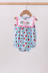 Blue Strawberry Embroidered Ruffle Bow Bubble