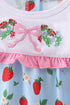 Blue Strawberry Embroidered Ruffle Bow Bubble