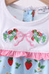 Blue Strawberry Embroidered Bow Bloomer Set