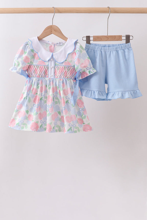 Blue Hydrangea Smocked Pearl Set