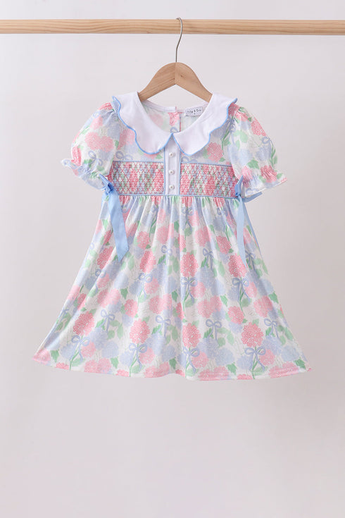 Blue Hydrangea Smocked Pearl Dress
