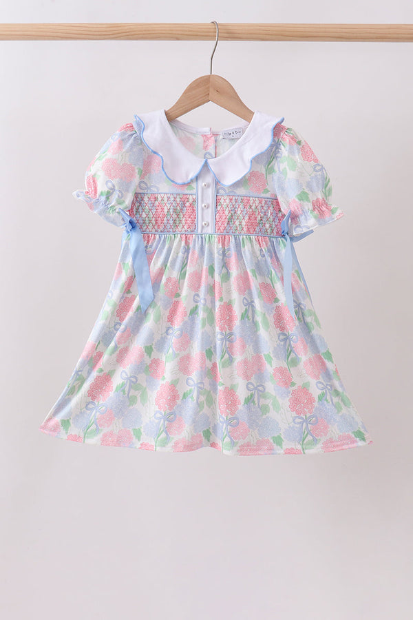 Blue Hydrangea Smocked Pearl Dress