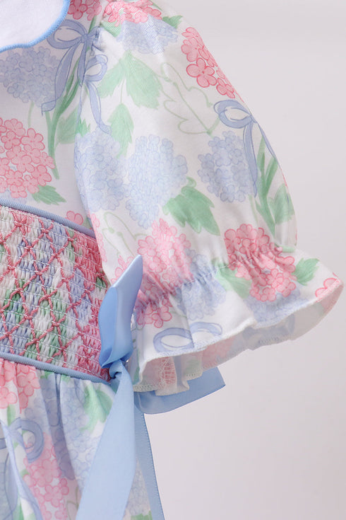 Blue Hydrangea Smocked Pearl Dress