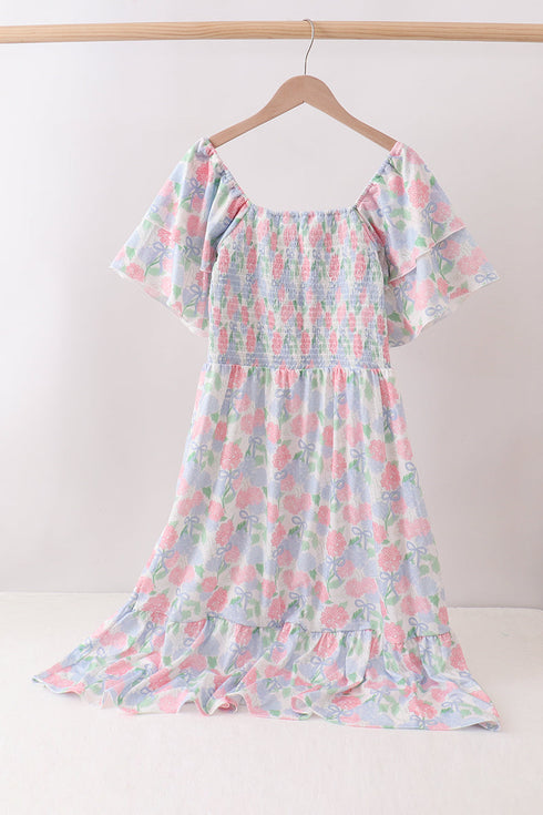 Blue Hydrangea Smocked Women Dress