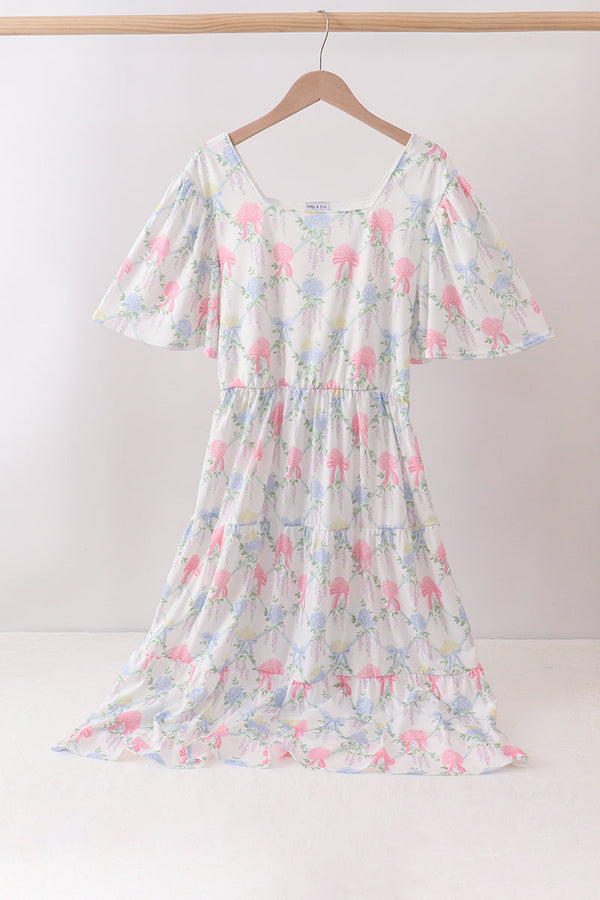 Blue Hydrangea Bow Women Dress