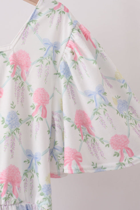 Blue Hydrangea Bow Women Dress