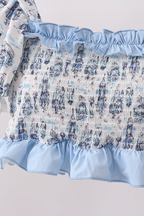 Blue Beach Smocked UPF Women Swim Set