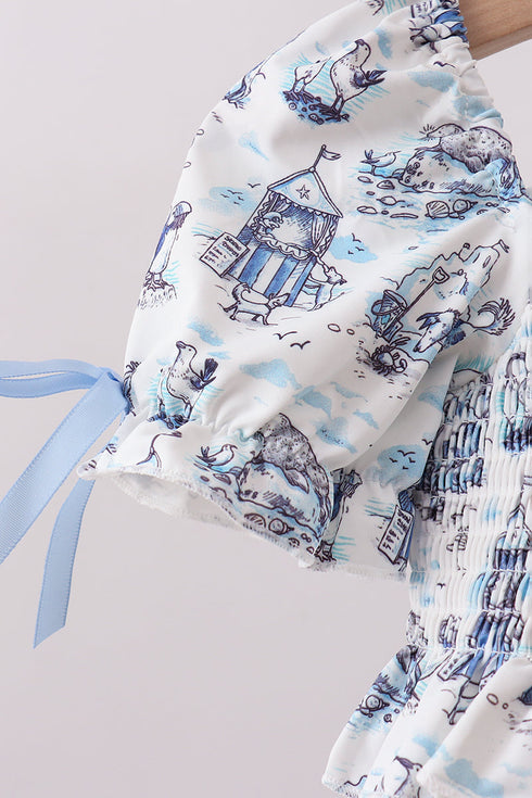 Blue Beach Smocked UPF Swim Set