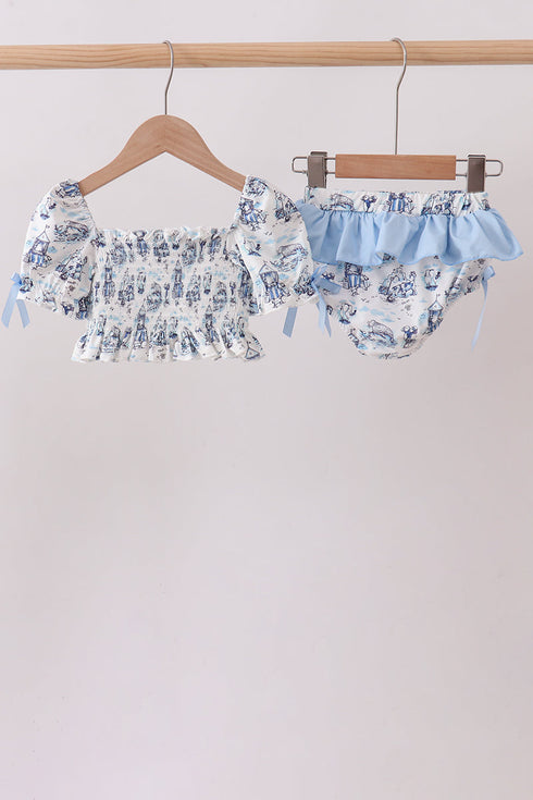 Blue Beach Smocked UPF Swim Set