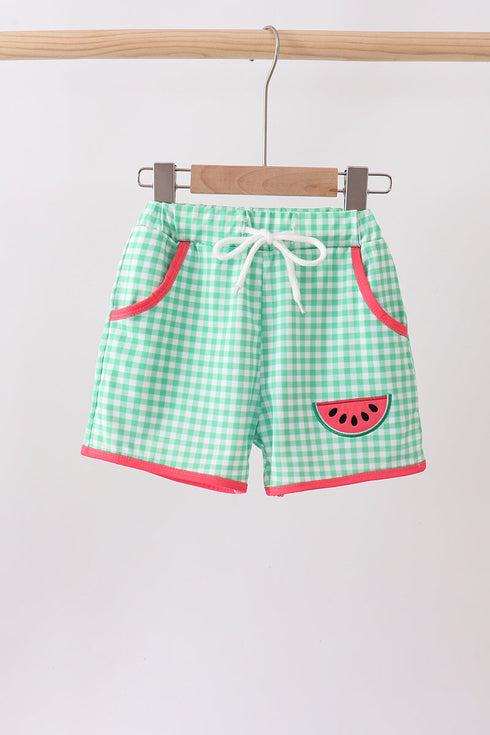 Red Watermelon Embroidered UPF Swim Trunks