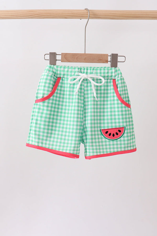 Red Watermelon Embroidered UPF Swim Trunks