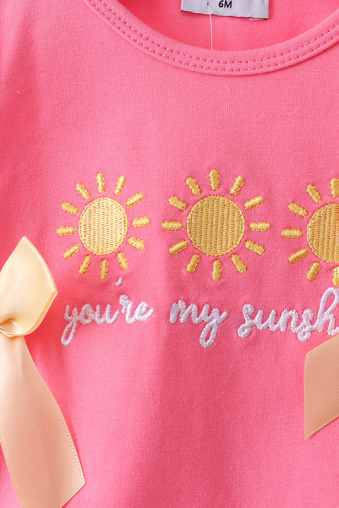 You're my sunshine Embroidered Bow Stripe Bloomer Set