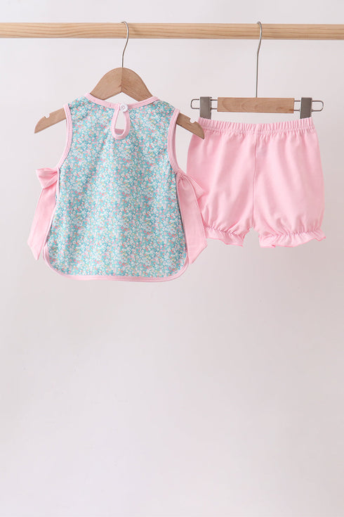 Green Bear Floral Applique Bloomer Set