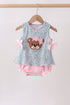 Green Bear Floral Applique Bubble