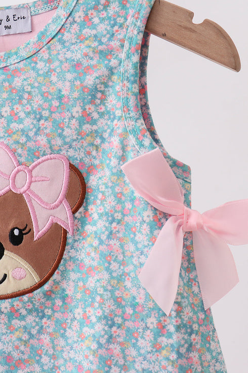 Green Bear Floral Applique Bubble