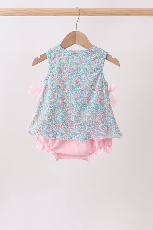 Green Bear Floral Applique Bubble