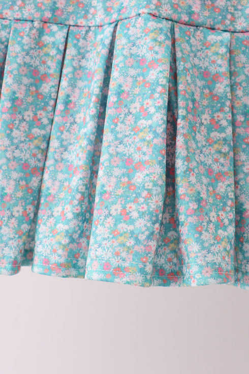 Pink Bear Floral Applique Skorts Set