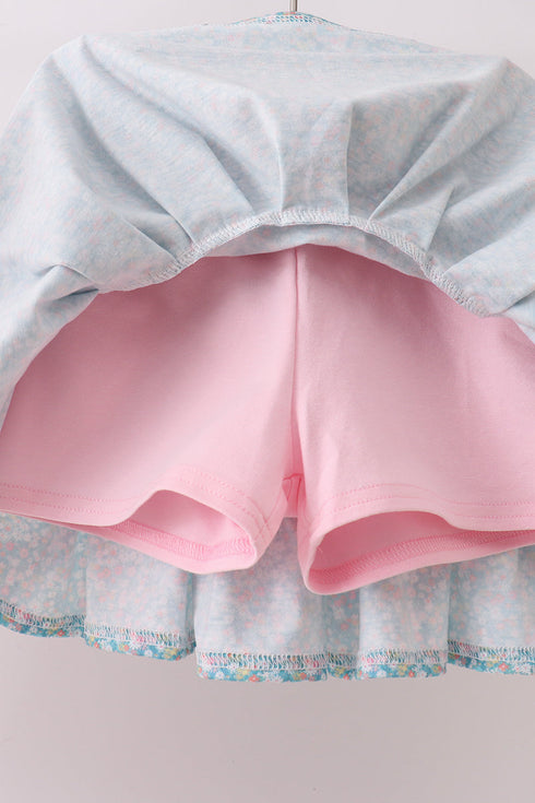 Pink Bear Floral Applique Skorts Set