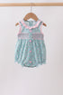 Green Floral Smocked Bubble