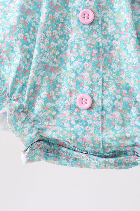 Green Floral Smocked Bubble