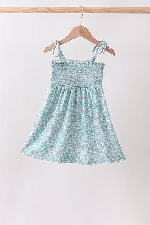 Green Floral Smocked Dress