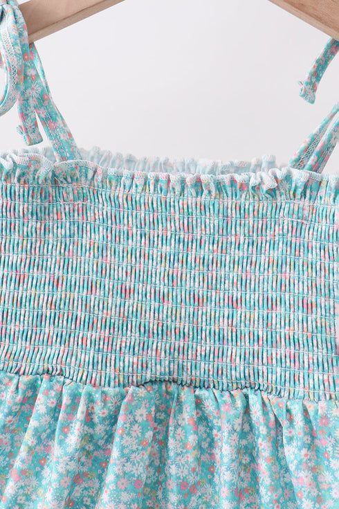 Green Floral Smocked Dress