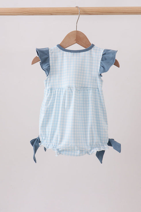 Blue Plaid Embroidered Bow Bubble