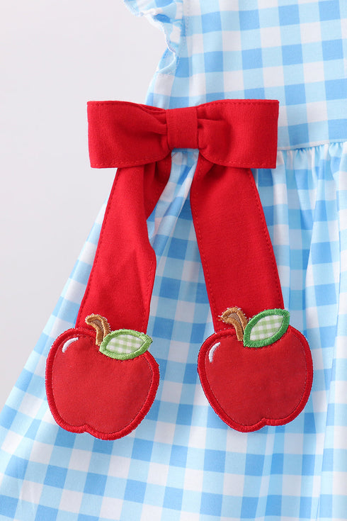 Blue Apple Appliqué Gingham Bloomer Set
