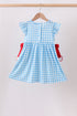Blue Apple Appliqué Gingham Ruffle Dress