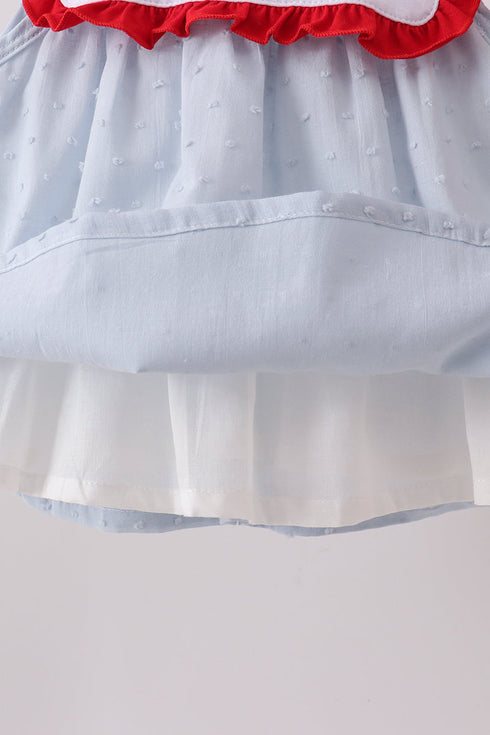 Blue Embroidered Swiss Dot Bloomer Set